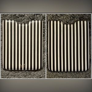 RARE! Henri Bendel signature brown & white stripe leather tech sleeve: 8”x 9.75”